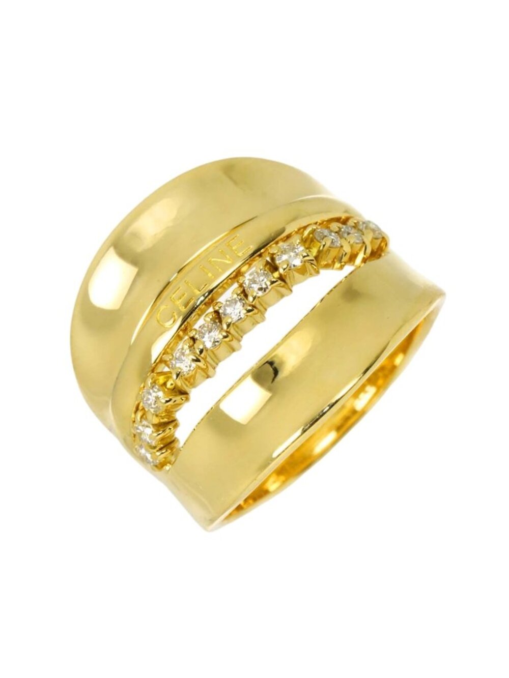 Celine Ring Diamond 18k Yellow Gold 750 Logo